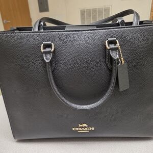 Coach Black Pebbled Leather Tote with Gold Hardware
